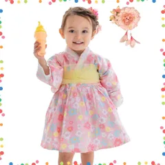 【在庫セール】ドレス 子供 女の子 浴衣セット 3点セット ベビー 浴衣 キッズ浴衣 着物 綿100％ キッズ 紫 [monoii] ピンク 夏祭り 雛祭り 花火大会 髪飾りセット