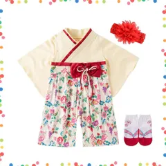 【特価商品】靴下付き 結婚式 出産祝い 和柄 七五三 初節句 お食い初め 正月祝 赤ちゃん お宮参り ひな祭り フォーマル 着物 和装 カバーオール 女の子 袴ロンパース ベビー [asayurii]
