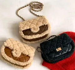 新品 冬 クロスバック ボア シープスキン キルティング ミニ チェーンバック バッグ