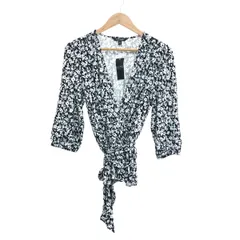 LAUREN RALPH LAUREN ローレンラルフローレン 長袖カシュクールブラウス サイズ:M 花柄    ブラック/ホワイト レディース / 240001182661