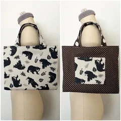 くまとドット柄のバッグ　ミニバッグ　トートバッグ
