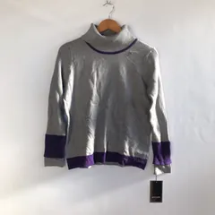 タグ付き pierre cardin リブニットタートルネックセーター レディース M グレー×パープル 4081202601120038