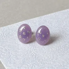 パープル シルバードット ピアス ステンレス オーバル 楕円 丸 かわいい 水玉【485】