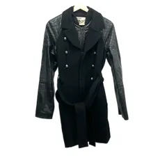DIESEL(ディーゼル) コート サイズS レディース - 黒 長袖/レザー切替/キルティング/秋/冬