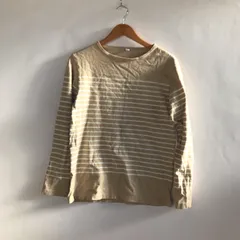 UNIQLO ウォッシュボーダーT メンズ M ベージュ×ホワイト 4081202601120043