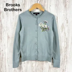 Brooks Brothers ブルックスブラザーズ 花刺繍 コットンニット 長袖 カーディガン くすみブルーのサムネイル