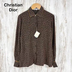 新品未使用 美品 Christian Dior クリスチャンディオール ストライプ ドット 総柄 シルク100% 長袖 シャツ ブラック レディース トップス