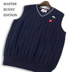 【美品】MASTER BUNNY EDITION マスターバニー パーリーゲイツ ゴルフ 秋冬 カシミヤ100%★ ニット ベスト Sz.6 メンズ 紺