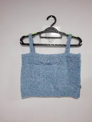 ブルー ケーブル編み ニット ノースリーブ