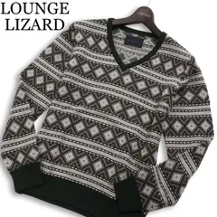LOUNGE LIZARD ラウンジリザード 秋冬 ウール100％★ ノルディック フェアアイル ボーダー セーター ニット Sz.2 メンズのサムネイル
