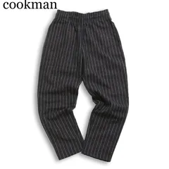 【美品】cookman クックマン 秋冬 ウール混★ ストライプ イージー テーパード ワーク シェフ パンツ Sz.S メンズ 灰 グレー