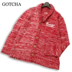 GOTCHA ガッチャ 秋冬 ロゴ刺繍★ ショールカラー ニット カーディガン 羽織り Sz.XL メンズ サーフ 赤のサムネイル