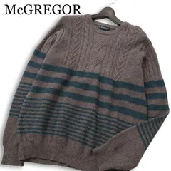McGREGOR マクレガー 秋冬 ウール100％★ ボーダー クルーネック ケーブル ニット セーター Sz.LL メンズ 大きいサイズ