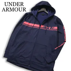 UNDER ARMOUR アンダーアーマー フリース バーロゴ★ ジップ パーカー フーディー Sz.3XL メンズ 紺 トレーニング 大きい