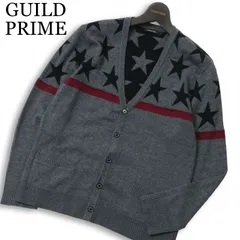 GUILD PRIME ギルドプライム 秋冬 星柄 ライン★ Vネック ニット カーディガン Sz.2 メンズ 灰 グレーのサムネイル