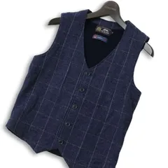 gim ジム 秋冬 British Wool ウール100％★ ウィンドウペン チェック ニット ジレ ベスト Sz.M メンズ 紺 ネイビー 日本製