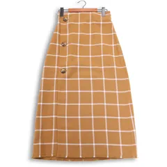 KBF+ ケービーエフプラス 秋冬 2way リバーシブル★ チェック柄 Aライン ラップ風 フレア スカート Sz.One レディース