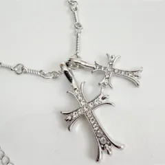 【海外限定品】ダブルクロスシルバーストーンネックレス海外限定品ユニセックスアクセサリー