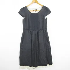 ロペ ROPE classe ワンピース 膝下丈 半袖 綿 11 ネイビー ホワイト kz8727