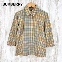BURBERRY BLUE LABEL バーバリーブルーレーベル 定番カラー ホースロゴ刺繍 ノバチェック 比翼 7分袖 シャツ ベージュ レディース トップス