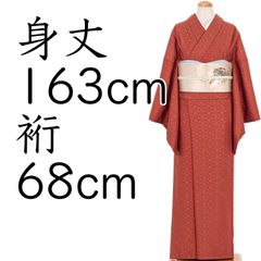 長尺□単衣□紬◇雪花絞り□細やか葡萄唐草地紋□ボルドー◇正絹着物 