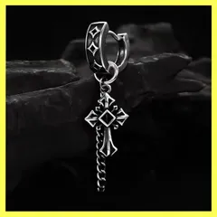 チェーンタッセルクロスピアス フープピアス リングピアス 十字架 シルバー ブラック 片耳用 ヒップホップ パンク ロック アクセサリー ジュエリー メンズ レディース ユニセックス 新品未使用品