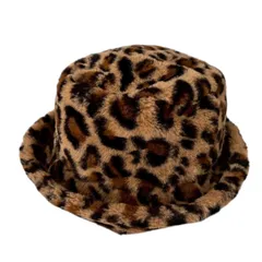 ヒョウ柄 ファー バケットハット 帽子 57.5cm レディース ブラウン ブラック レオパード ポリエステル100％ ふわふわ 防寒 秋冬 トレンド カジュアル ストリート