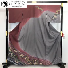 訪問着 美しい辻が花絞り 染分け 縮緬 燻銀色 K-3391