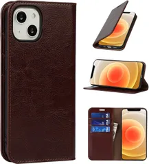 アイフォン 13 Pro Max ケース for iPhone 13promax 手帳型 財布型 カバー 収納ポケット 牛革製品 ポケット収納付き 横置きスタンド機能 落ち着くデザイン オシャレ ダークブラウンR1183