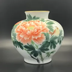 【深川製磁】花瓶　フラワーベース　牡丹