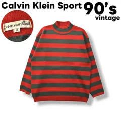 90s カルバンクライン モックネック ニット セーター M ボーダー柄 ♪