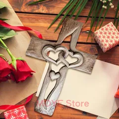 ハート 十字架 クロス 置物 オブジェ 木製 木彫 キリスト教 愛 愛情運 恋愛運 祝福 守護 開運 運気アップ 風水グッズ インテリア リビング カップル オフィス アートピースzw0117