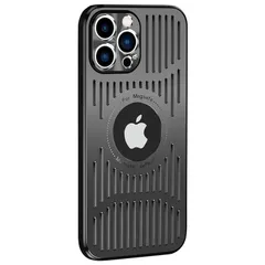 iPhone 14 Pro ケース ハード アルミ ポリカーボネート 耐衝撃 メタル カメラ保護 指紋防止 マグネット ワイヤレス 充電対応 放熱仕様 軽量 薄型 (ブラック)R1186