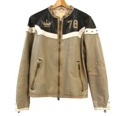 希少モデル 定価13万円◆DIESEL ディーゼル レザー ライダースジャケット 牛革 ヴィンテージ加工 王冠 ナンバリング スタッズ メンズ