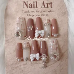 ネイルチップ　現品　フレンチガーリー　ちゅるん　ニュアンス　バレエコア　ワンホン　韓国　メンカラ　推しネイル　y2k  夢かわ　ツイード　バレエコア　シナモンベージュ　ツイード