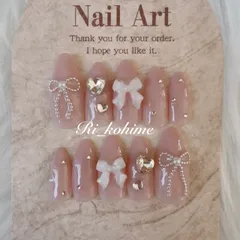 ネイルチップ　現品　フレンチガーリー　ちゅるん　ニュアンス　バレエコア　ワンホン　韓国　メンカラ　推しネイル　y2k  夢かわ　ツイード　バレエコア　ピンク　リボン