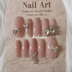 ネイルチップ　現品　フレンチガーリー　ちゅるん　ニュアンス　バレエコア　ワンホン　韓国　メンカラ　推しネイル　y2k  夢かわ　ツイード　バレエコア　クマ　くま　アニマル　動物　ピンク　スナ系