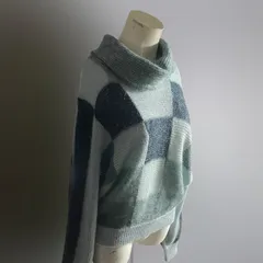 イタリア製 90s ヨーロッパ ヴィンテージ ニット セータ Europe フラッグチェック 青 Vintage ラメ 高級 希少