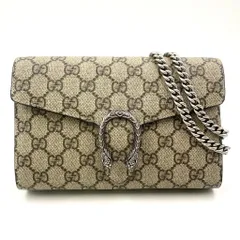 GUCCI ディオニュソス GGスプリーム チェーンウォレット レザー×PVC グレーベージュ×ブラウン ショルダーバッグ シルバー 401231