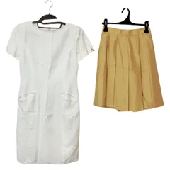 RE332 Christian Dior  クリスチャンディオール　ミスディオール　ワンピース　フレアスカート　白　ホワイト　イエロー　黄色　ゴールド　レディース　サイズM ９号　シルク　絹　高級　オシャレ