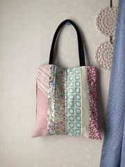 ハンドメイド　パッチワーク　トートバッグ　サブバッグ　ピンク花柄