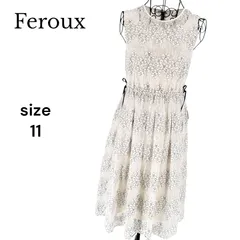 【美品】Feroux フェルゥ フラワーボーダーオパールワンピース アイボリー サイズ1 ノースリーブ フレア レース ホワイト 花柄 総柄 ウエストリボン 裏地あり Aライン 上品 きれいめ ガーリー バックファスナー レディース オンワード樫山