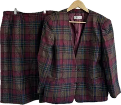 Z1733【美品】VINVERTバンベール　スカートセットアップ　ボルドーチェック　レディース　17BRサイズ