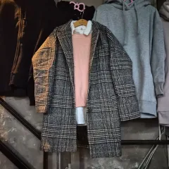 新品3着コーディネートセット ウールコート+シープスキン起毛シャツ+ピンクニット セット