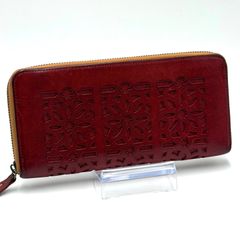 【美品】ゲンテン　genten カットワーク　ラウンド長財布　赤 genten（ゲンテン） 財布 カットワーク ラウンド長財布 レディース