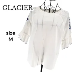 GLACIER グラシア 七分袖ブラウス フレア 花柄刺繍 ホワイト ブルー Ｍ フラワー ガーリー レディース ハニーズ