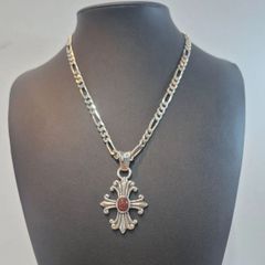 フラットヘッド シルバー クロス ネックレス ピンクストーン - メルカリ