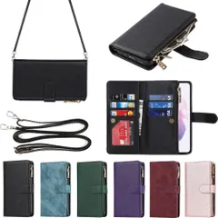 Eastwave サムスン ギャラクシー S21 Plus 5G ケース for Samsung Galaxy S21plus 5G 縄掛け 手帳型 財布型 ICカード コインポケット ストラップ付き カード 収納 小銭入れ ファスナーR1199
