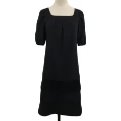 クミキョク 組曲 KUMIKYOKU ワンピース Aライン ミニ 切替 ティアード 無地 半袖 3 黒 ブラック