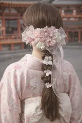 成人式　髪飾り　卒業式　結婚式　リボン　ピンク　ドライフラワー　ヘッドドレス